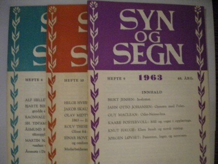 SYN OG SEGN (norsk tidskrift) 1963 SYN OG SEGN (norsk tidskrift) 1963